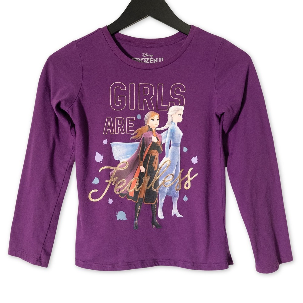 Disney Frozen II‎ Long Sleeve Shirt Girls Large Purple Kidcore Winter Tee Top